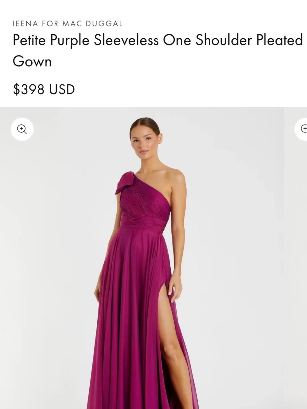 Mac Duggal Magenta One-Shoulder Pleated Evening Gown